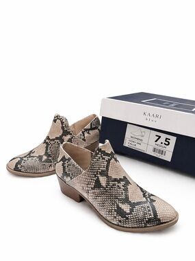 Kaari Blue Snake Print Ankle Booties in Ivory and Black